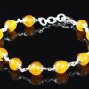 Yellow Agate Bracelet in pure silver flower caps - For protection, courage and success