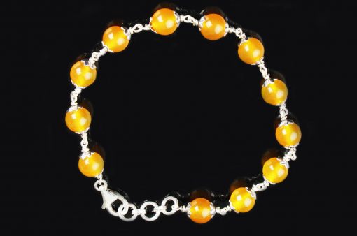 Yellow Agate Bracelet in pure silver flower caps - For protection, courage and success