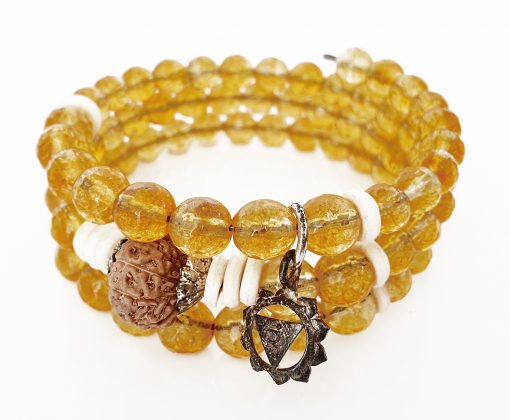 12 Mukhi Rudraksha and Citrine Bracelet - For Solar Plexus Chakra to enhance personal power and achieve goal