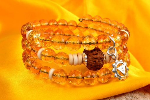 12 Mukhi Rudraksha and Citrine Bracelet - For Solar Plexus Chakra to enhance personal power and achieve goal