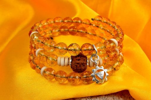 12 Mukhi Rudraksha and Citrine Bracelet - For Solar Plexus Chakra to enhance personal power and achieve goal