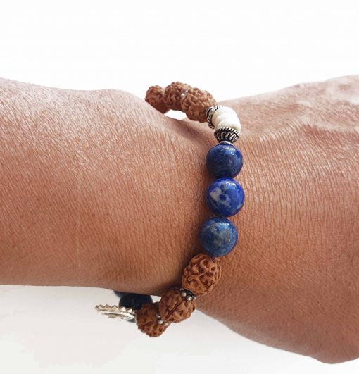 4 Mukhi Rudraksha and Lapis Lazuli Bracelet for Throat Chakra to Enhances self-confidence and self-worth to fearlessly communicate efficiently