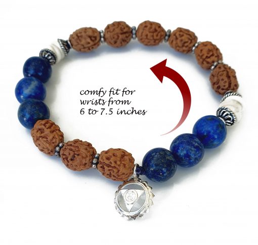 4 Mukhi Rudraksha and Lapis Lazuli Bracelet for Throat Chakra to Enhances self-confidence and self-worth to fearlessly communicate efficiently