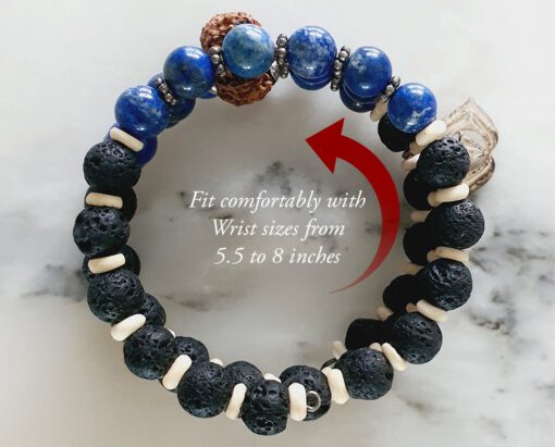 14 Mukhi Rudraksha and Blue Sapphire Bracelet for Third-eye Chakra to Develops a strong sense of will and discernment to aid the right decision making