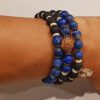 14 Mukhi Rudraksha and Blue Sapphire Bracelet for Third-eye Chakra to Develops a strong sense of will and discernment to aid the right decision making