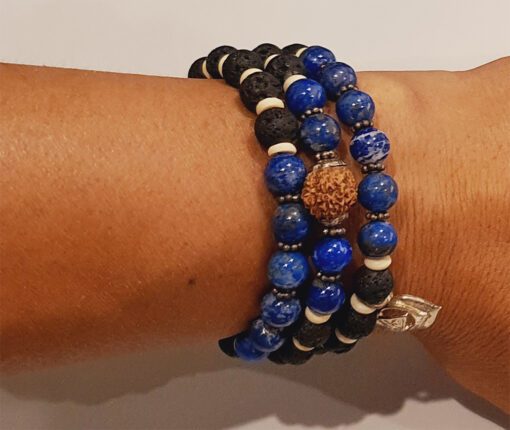 14 Mukhi Rudraksha and Blue Sapphire Bracelet for Third-eye Chakra to Develops a strong sense of will and discernment to aid the right decision making