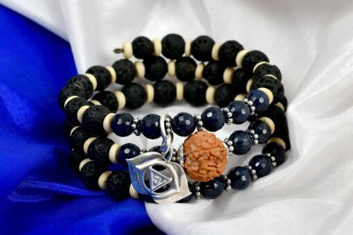 14 Mukhi Rudraksha and Blue Sapphire Bracelet for Third-eye Chakra to Develops a strong sense of will and discernment to aid the right decision making