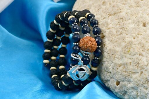 14 Mukhi Rudraksha and Blue Sapphire Bracelet for Third-eye Chakra to Develops a strong sense of will and discernment to aid the right decision making