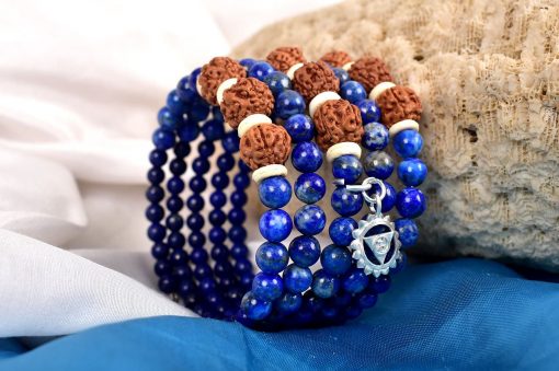 4 Mukhi Rudraksha and Lapis Lazuli Bracelet for Throat Chakra to Expands creativity and vocal power and increase wit