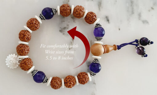 5 Mukhi Rudraksha and Amethyst Bracelet for Crown Chakra to Enhances self-awareness and intellect to attain complete self-knowledge