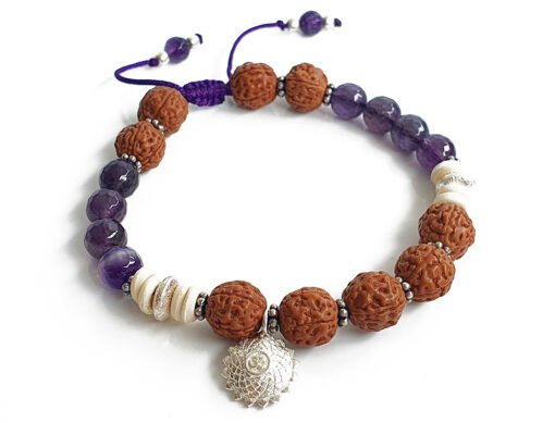 5 Mukhi Rudraksha and Amethyst Bracelet for Crown Chakra to Promotes spiritual faith by naturally developing a sense of gratitude