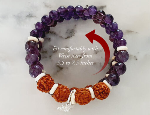 5 Mukhi Rudraksha and Amethyst Bracelet for Crown Chakra to Helps maintain the balance between feelings and expression