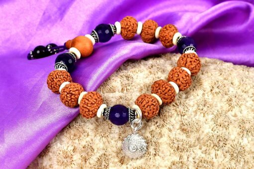 5 Mukhi Rudraksha and Amethyst Bracelet for Crown Chakra to Enhances self-awareness and intellect to attain complete self-knowledge