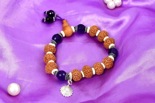 5 Mukhi Rudraksha and Amethyst Bracelet for Crown Chakra to Enhances self-awareness and intellect to attain complete self-knowledge