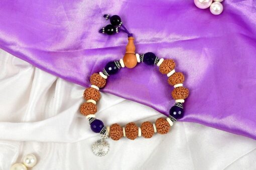 5 Mukhi Rudraksha and Amethyst Bracelet for Crown Chakra to Enhances self-awareness and intellect to attain complete self-knowledge