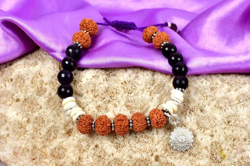 5 Mukhi Rudraksha and Amethyst Bracelet for Crown Chakra to Promotes spiritual faith by naturally developing a sense of gratitude