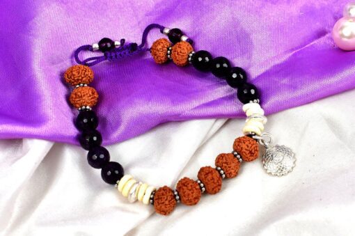 5 Mukhi Rudraksha and Amethyst Bracelet for Crown Chakra to Promotes spiritual faith by naturally developing a sense of gratitude