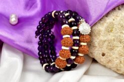 5 Mukhi Rudraksha and Amethyst Bracelet for Crown Chakra to Helps maintain the balance between feelings and expression