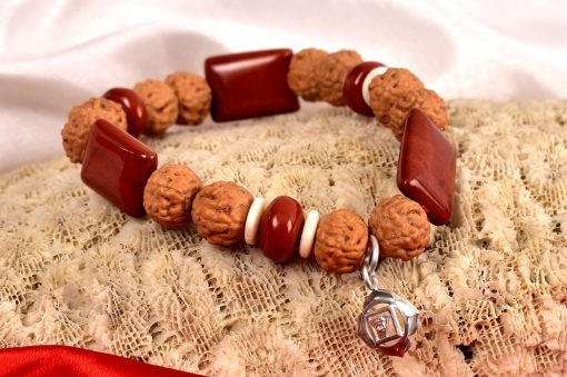 6 Mukhi Rudraksha and Jasper Bracelet for Root Chakra to Grounds the wearer and foster steadfastness and penance