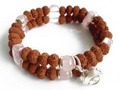 7 Mukhi Rudraksha and Rose Quartz Bracelet for Sacred Heart Chakra to Attracts opportunities related to finance and fame