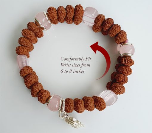 7 Mukhi Rudraksha and Rose Quartz Bracelet for Sacred Heart Chakra to Attracts opportunities related to finance and fame