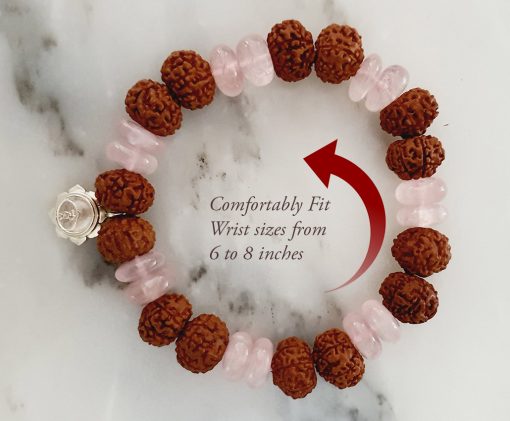 7 Mukhi Rudraksha and Rose Quartz Bracelet for Sacred Heart Chakra to Stimulate feelings of contentment and self-worth