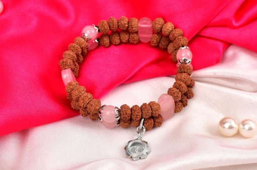 7 Mukhi Rudraksha and Rose Quartz Bracelet for Sacred Heart Chakra to Attracts opportunities related to finance and fame