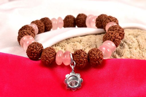 7 Mukhi Rudraksha and Rose Quartz Bracelet for Sacred Heart Chakra to Stimulate feelings of contentment and self-worth