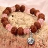 7 Mukhi Rudraksha and Rose Quartz Bracelet for Sacred Heart Chakra to Stimulate feelings of contentment and self-worth