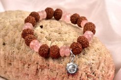 7 Mukhi Rudraksha and Rose Quartz Bracelet for Sacred Heart Chakra to Stimulate feelings of contentment and self-worth