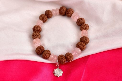 7 Mukhi Rudraksha and Rose Quartz Bracelet for Sacred Heart Chakra to Stimulate feelings of contentment and self-worth