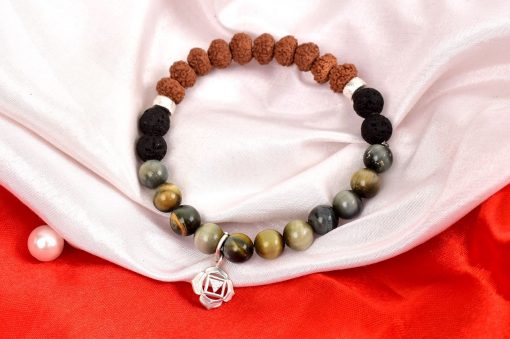 8 Mukhi Rudraksha and black Cats Eye Bracelet for Root Chakra to Attracts support in all aspects of life promotes grounding energies