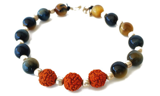 Rudraksha and Black Cats Eye Bracelet to help remove fear, sorrow and obstacles from life