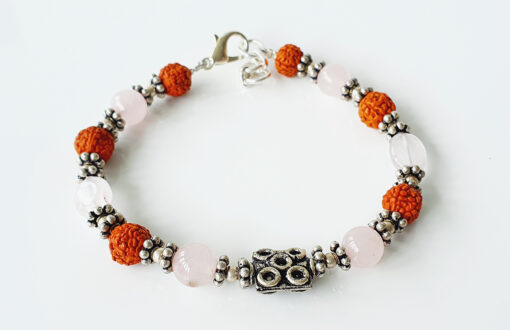 Rudraksha and Rose Quartz Bracelet - To open the heart and connect to the energy of love