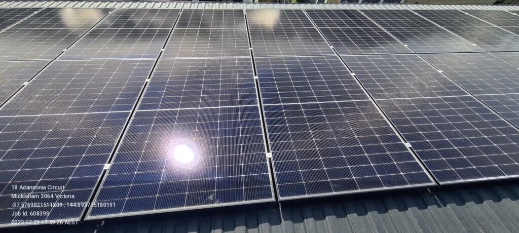 Rooftop solar panel installation at 18 Adansonia Circuit, Mickleham, Victoria.