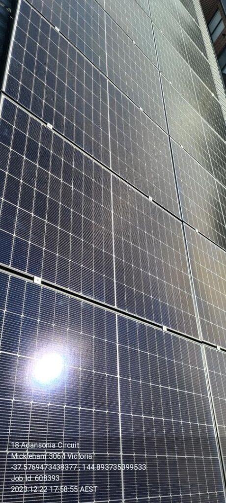 Large array of solar panels installed on a rooftop at 18 Adansonia Circuit, Mickleham, Victoria.