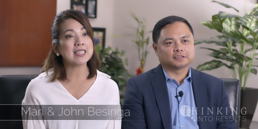 Frame showing Mari and John Besinga discussing their experience with the 