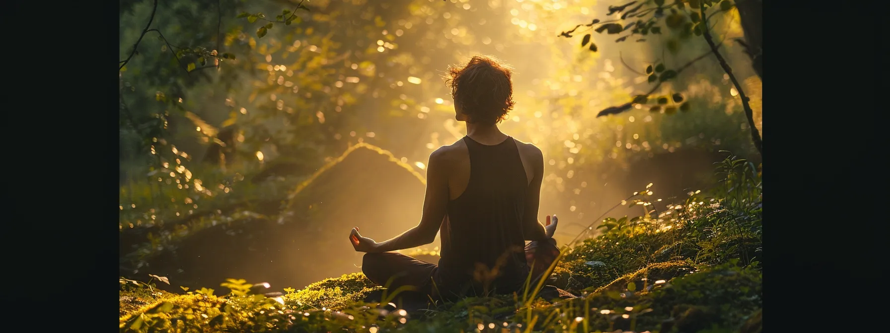 a person meditating in a serene setting, surrounded by nature and focusing on mental well-being.