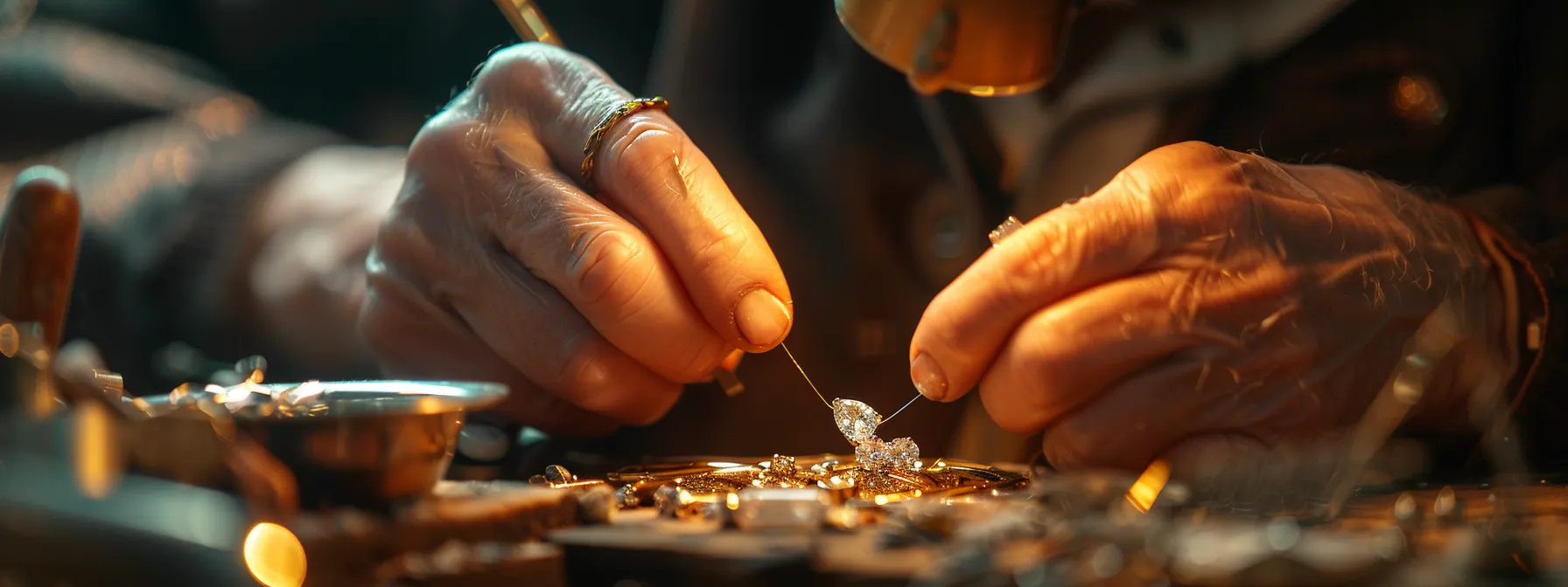 a jeweler carefully reattaches a loose gemstone to a bracelet setting.