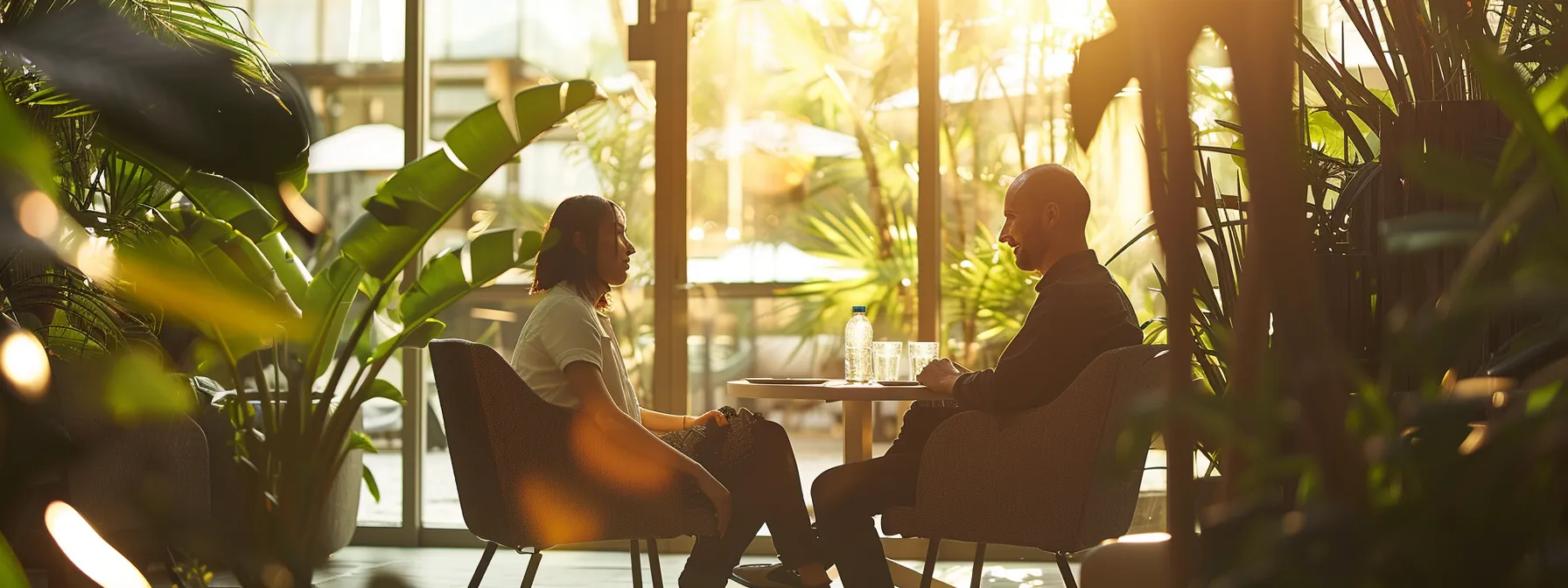 a person sitting with a coach, deep in conversation and nodding in understanding.