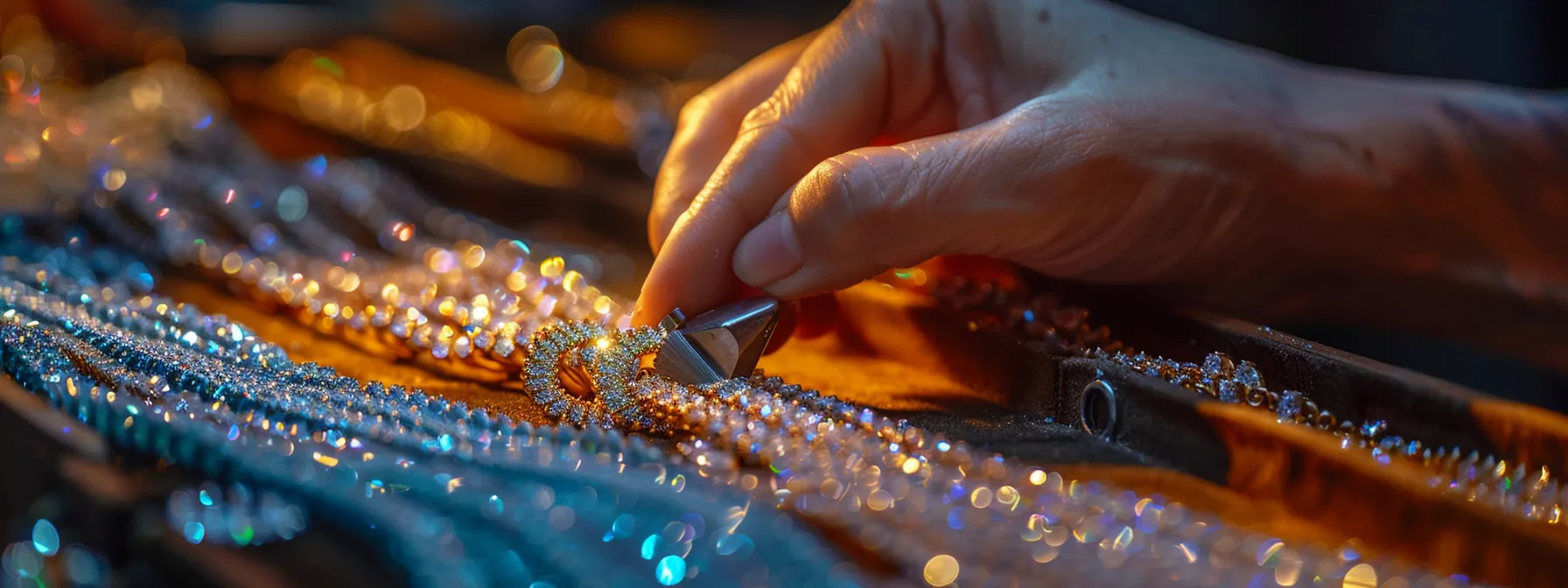 a sparkling gemstone bracelet being gently polished and stored in a luxurious jewelry box.