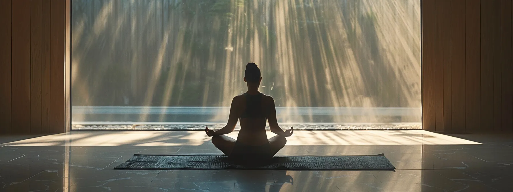 a person sitting in meditation, surrounded by a calm and serene atmosphere.