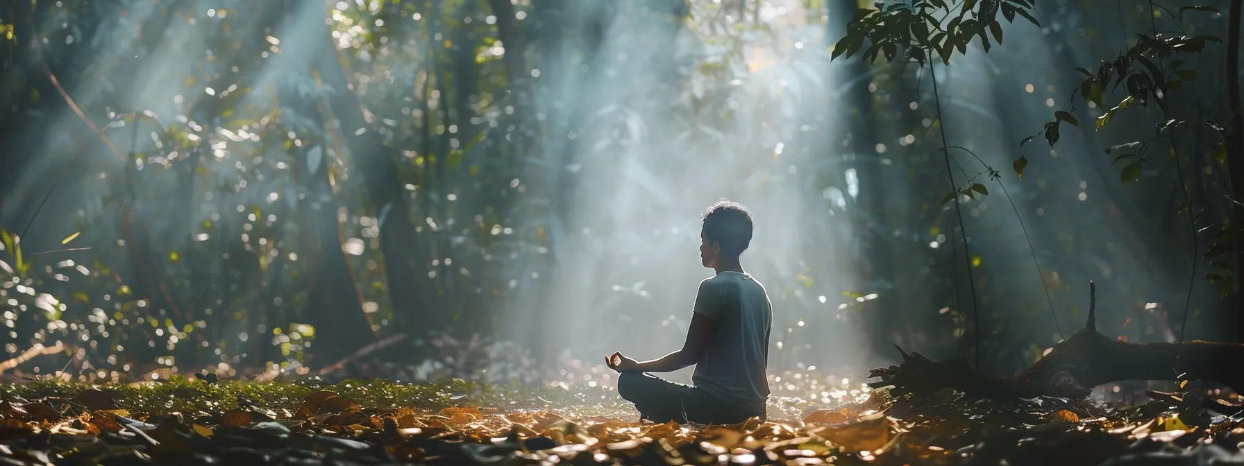 a person meditating peacefully in a serene natural setting, connecting with their inner self.