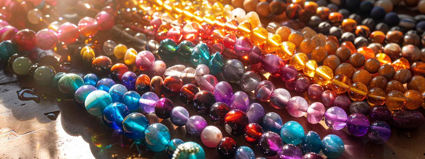 a collection of vibrant gemstone bracelets laid out on a table, each one radiating a unique energy for physical healing.