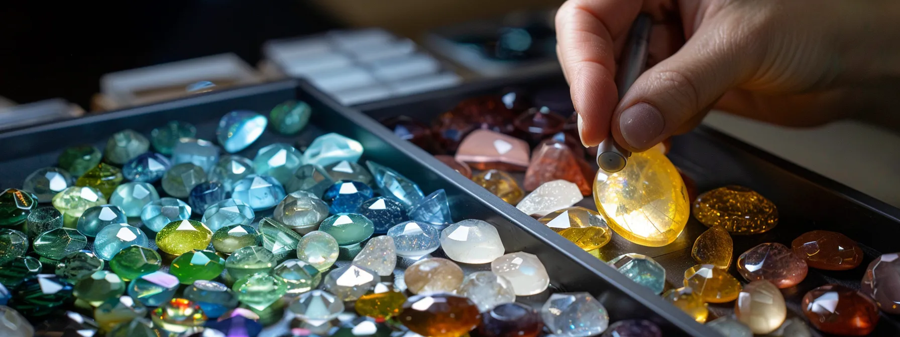 a person comparing and documenting gemstones with a database.