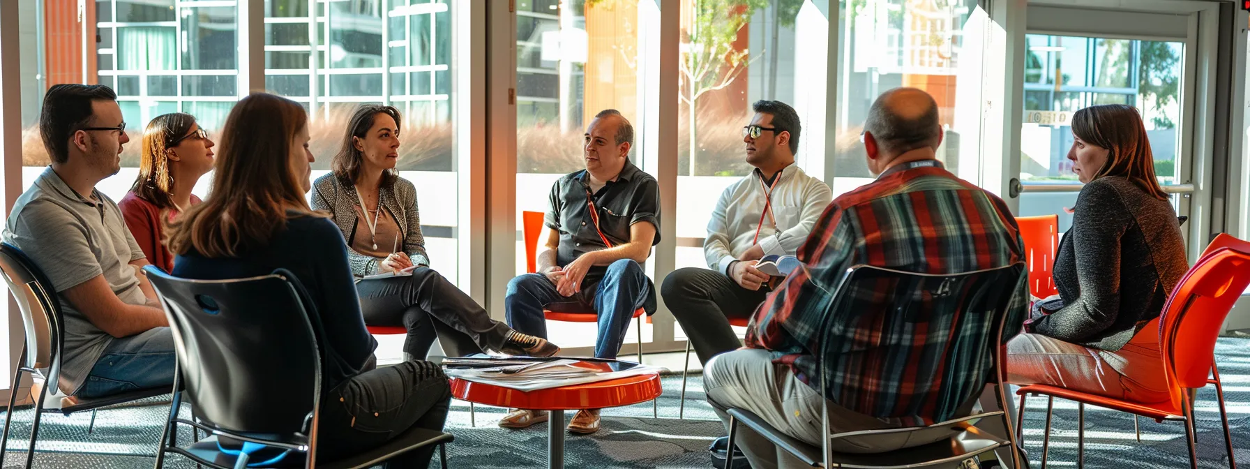 a group of people engaged in deep conversation and reflection after a psych-k workshop.