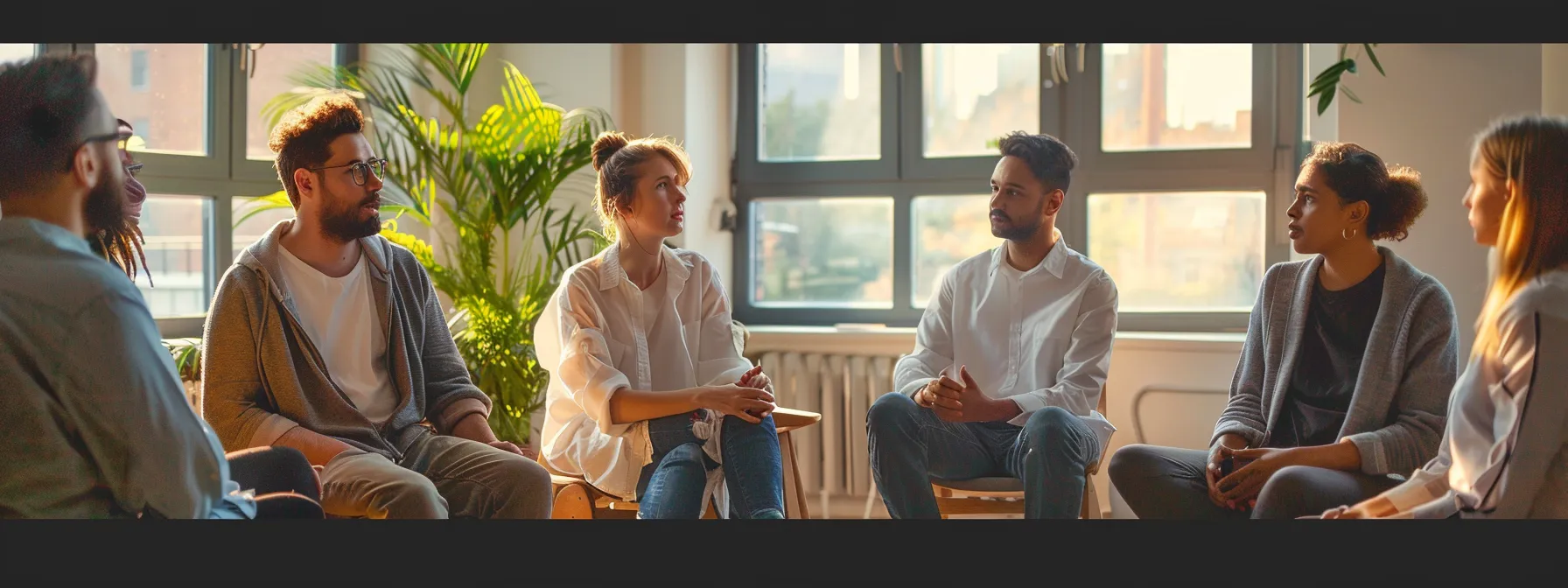 a group of people sitting in a circle, engaging in discussion and networking at a personal development workshop in new york city.