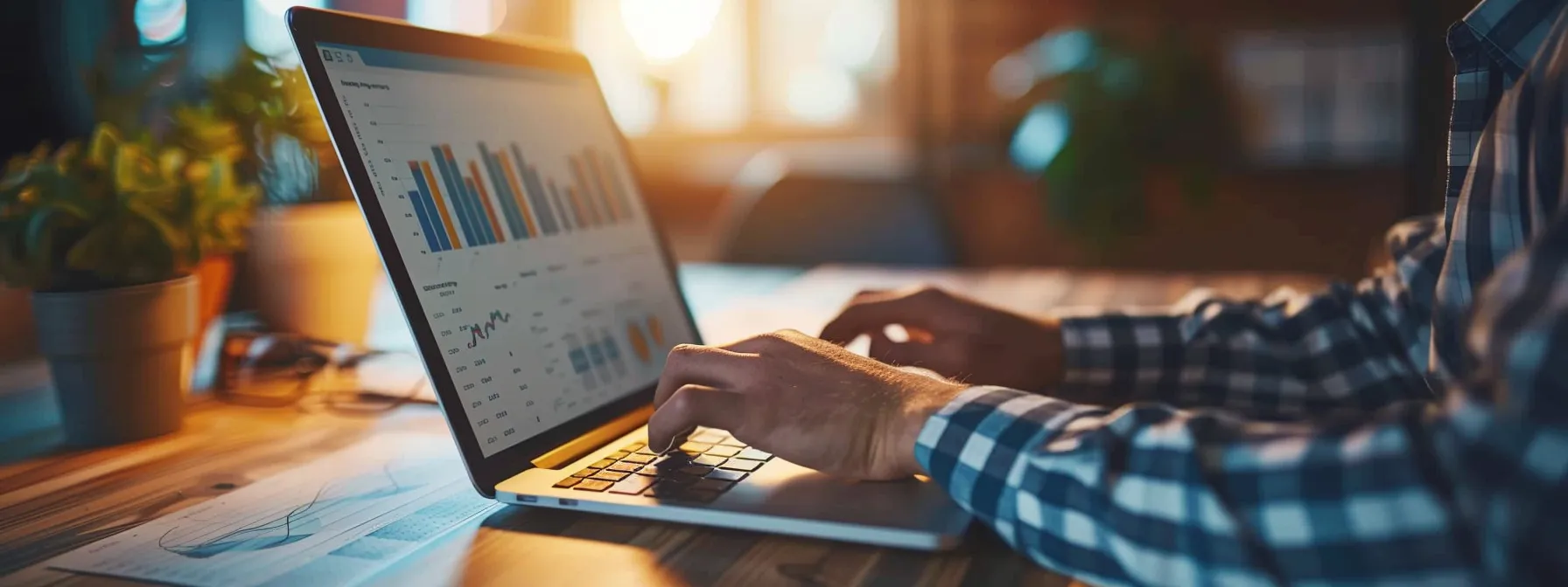 a person reviewing charts and graphs on a laptop screen, analyzing progress and planning future goals for success.