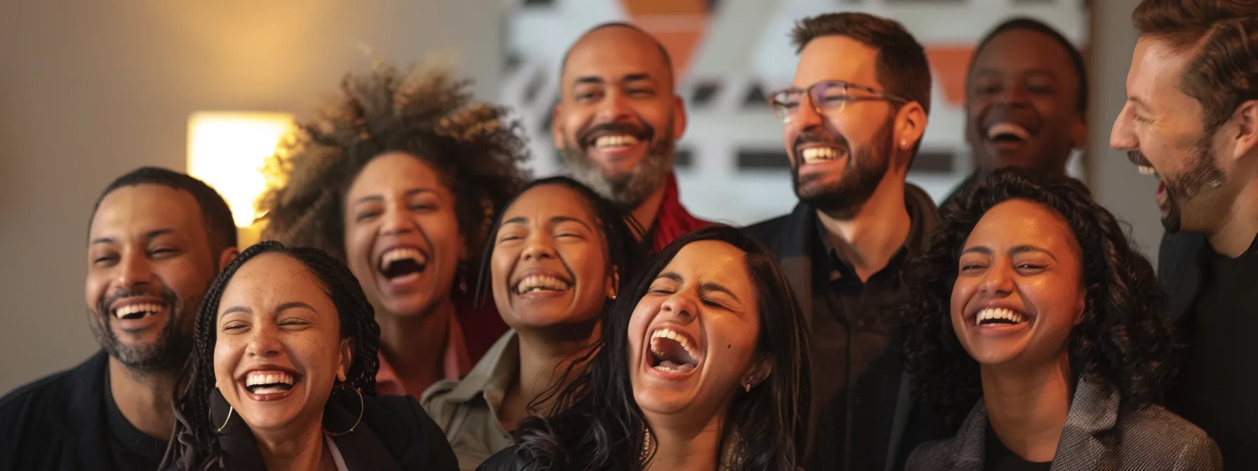 a group of people smiling and celebrating together, radiating confidence and empowerment after experiencing the transformative power of psych-k.