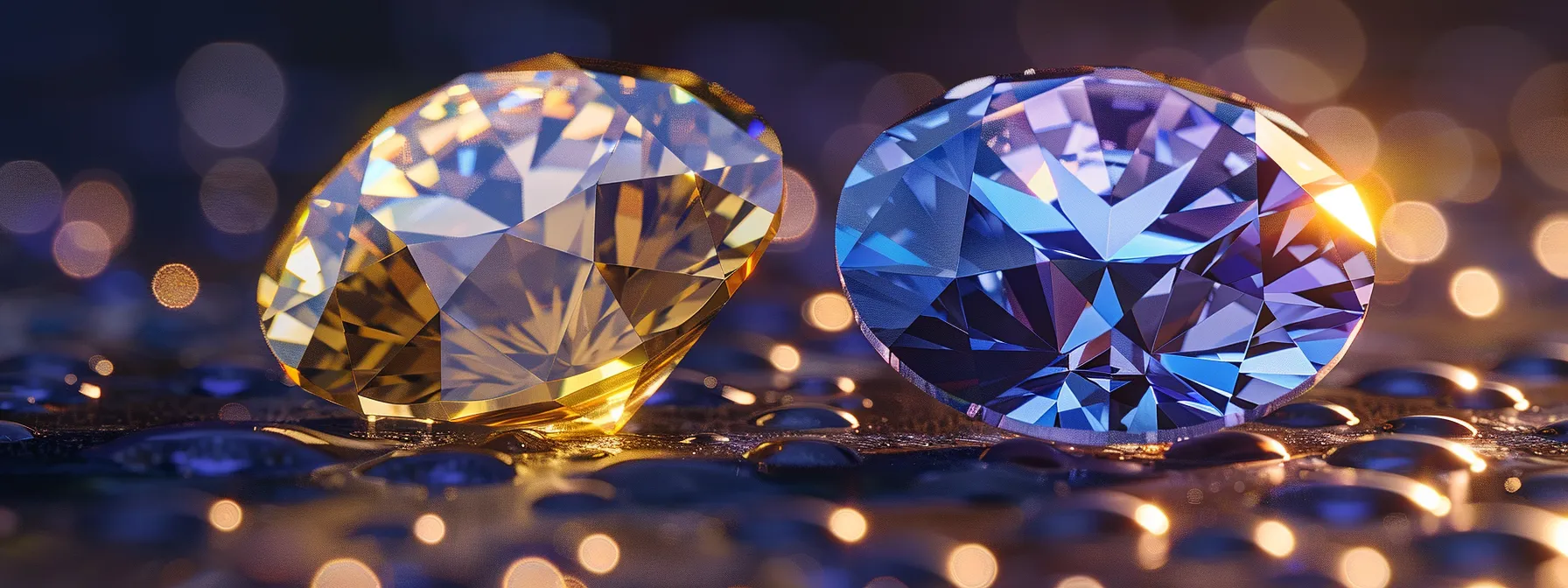 a close-up view of two gemstones being compared for their clarity and color grades.